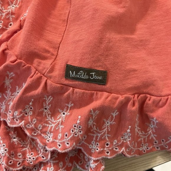 Matilda Jane Eureka Springs Embroidered Ruffle Top Size Small Coral Eyelet Tee - Picture 8 of 10